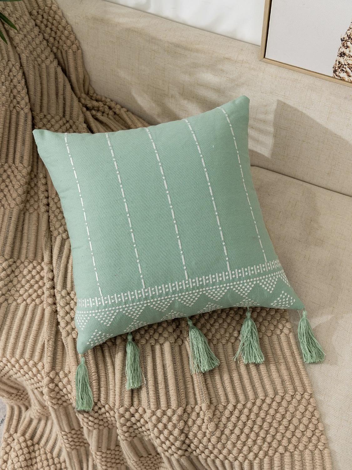 Fundas Para Cojín Decorativas Modelo Bordado Con Borla Colores-0