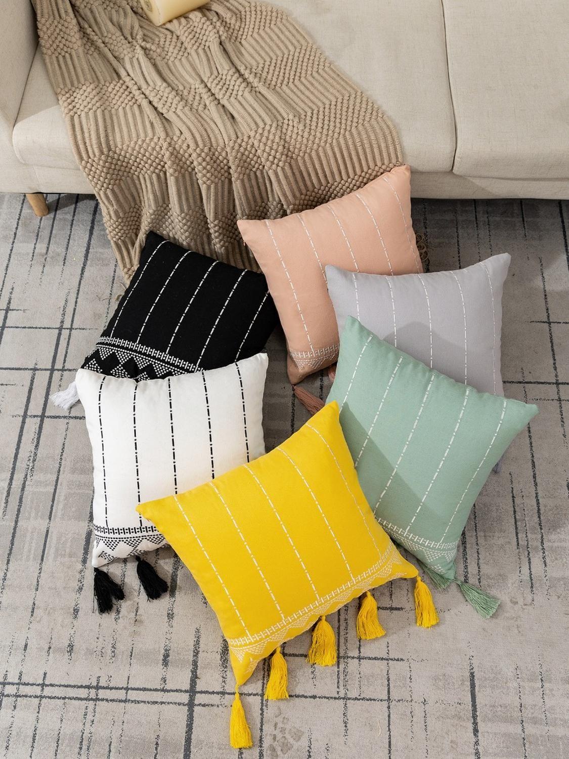 Fundas Para Cojín Decorativas Modelo Bordado Con Borla Colores-1