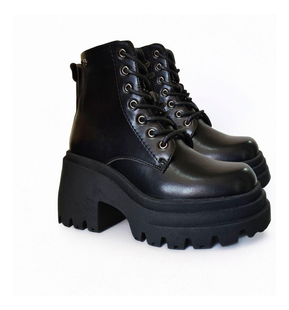 Botines Estilosos Y Modernos Con Plataforma Negro - 7664-2