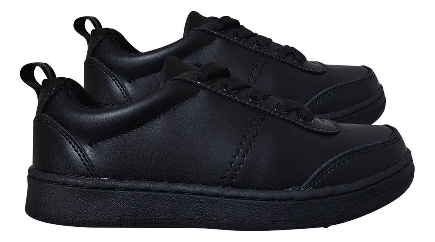 Zapatilla Juvenil Negra De Cuero Temporada Escolar Negro7500-3