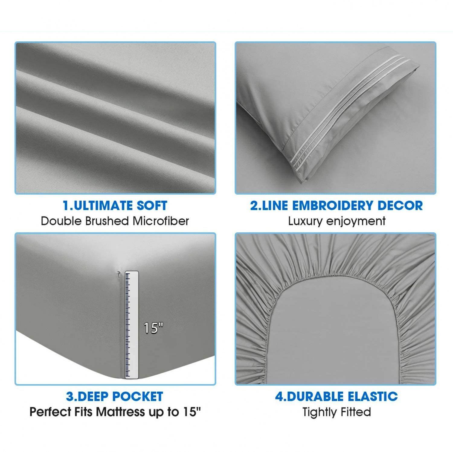 Sábanas Blancas Premium 1 Plaza con Fundas Bordadas de Microfibra-5