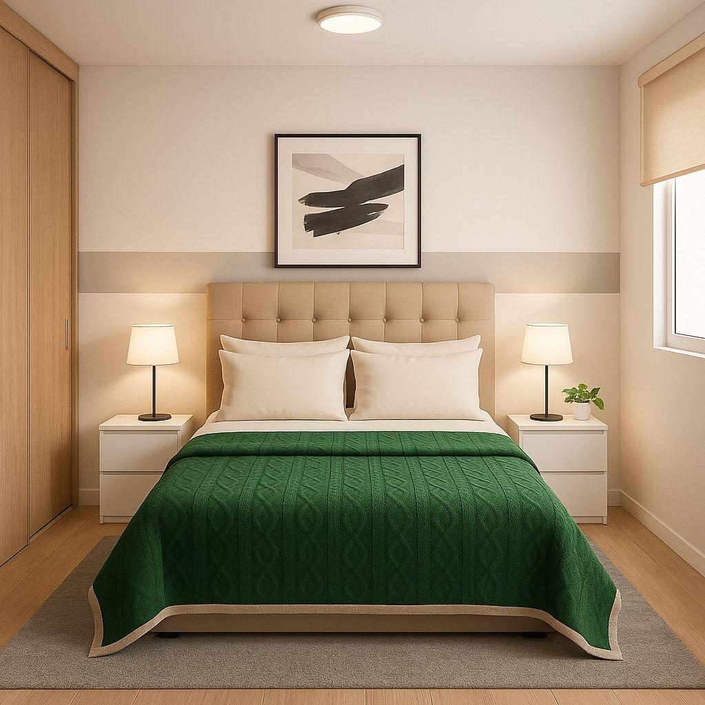 Frazada Sherpa verde patrón geométrico 160x220 extra acolchada living Chile-4