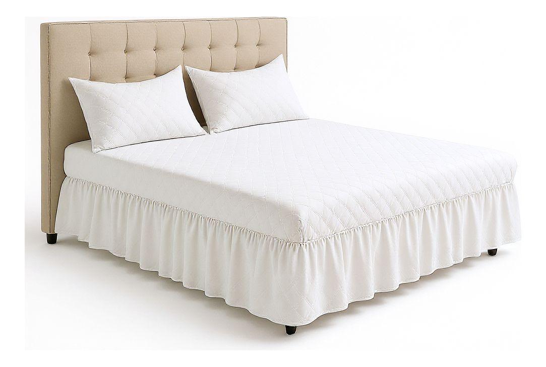 Faldón Cama Doble 2 Plazas Acolchado + 2 Fundas Blanco-0