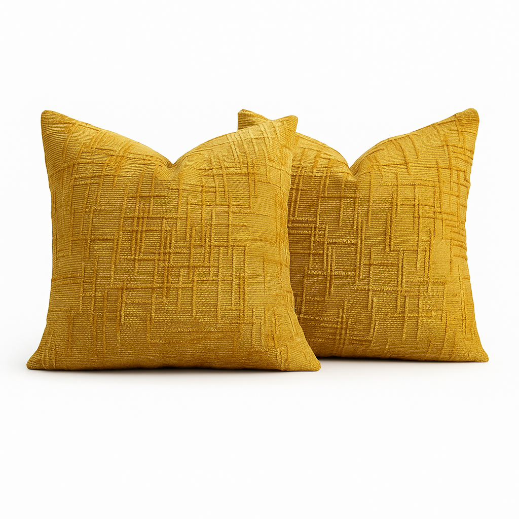 Pack 2 fundas de almohadón chenille amarillo 45x45 living dormitorio 744-3
