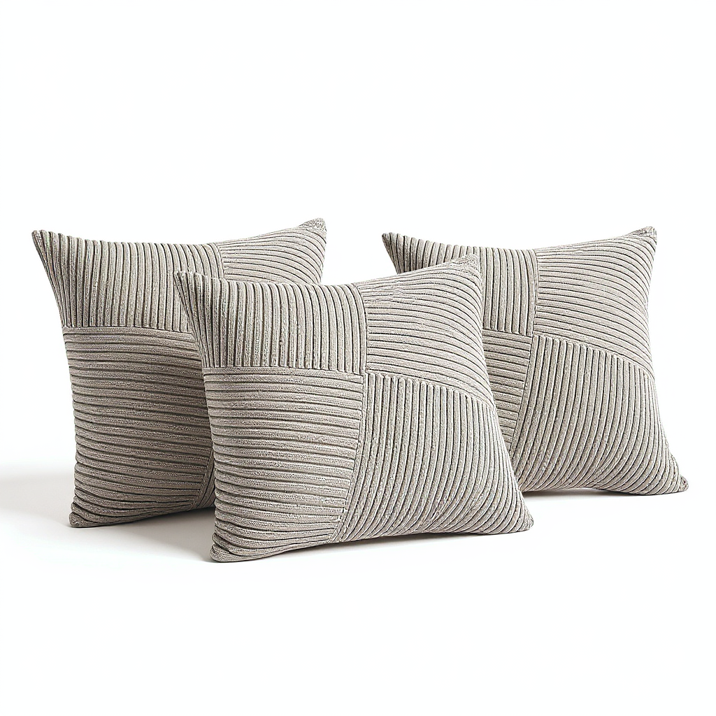 Pack de 3 Fundas Para Cojín Modelo Acanalado Lineas Gris 45x45-0