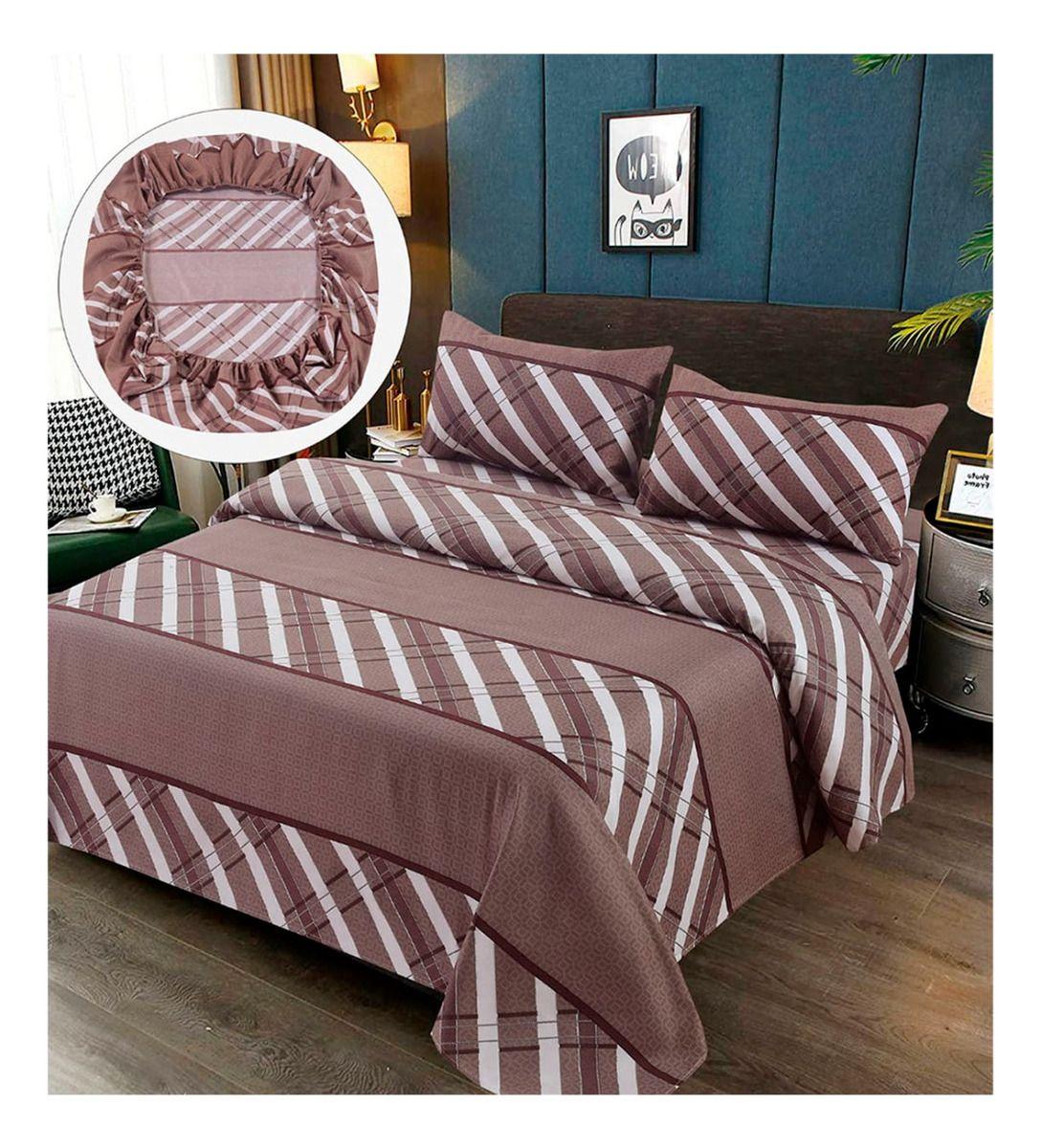 Sabanas Premium 100% Algodón 2.5 Plazas King Marron Lineas-0