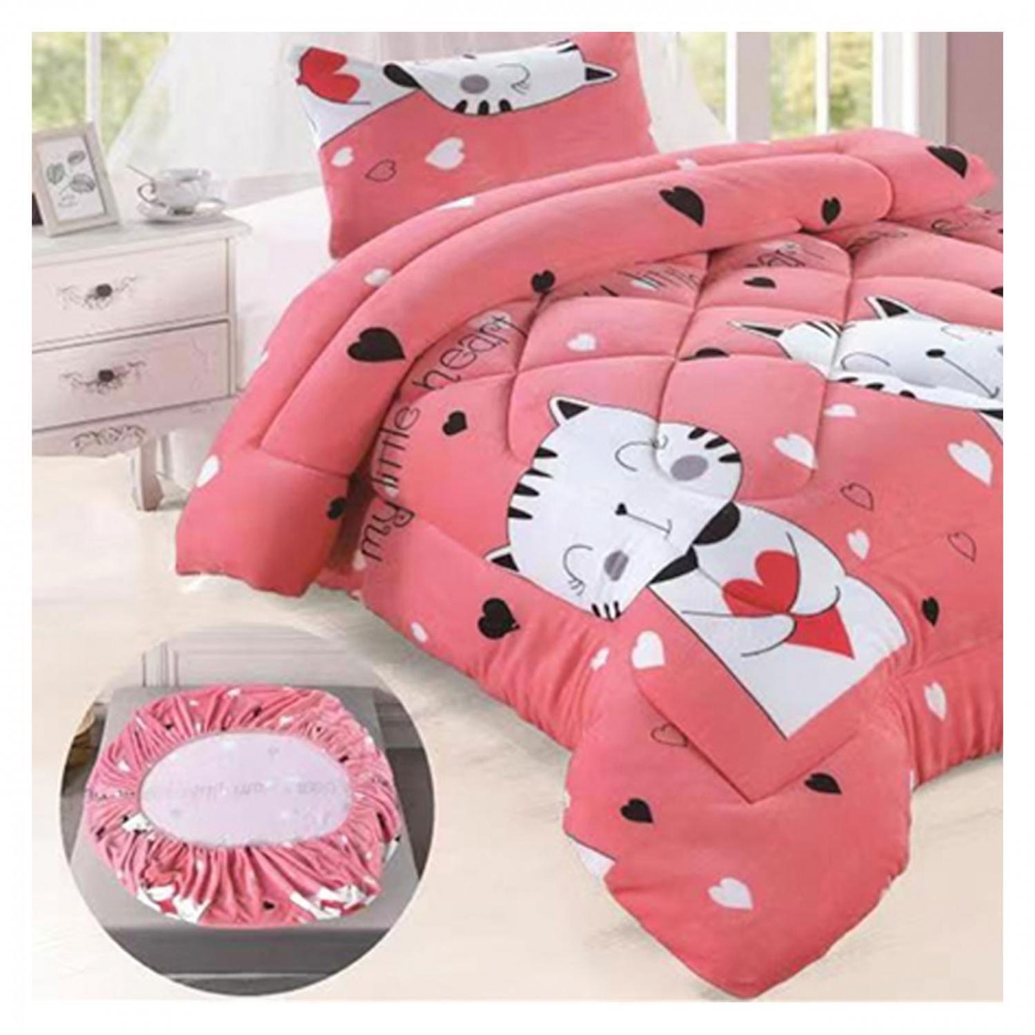 Cobertor de Chiporro y Sabana Bajera de Polar Infantil 1.5 Plazas Gato-0