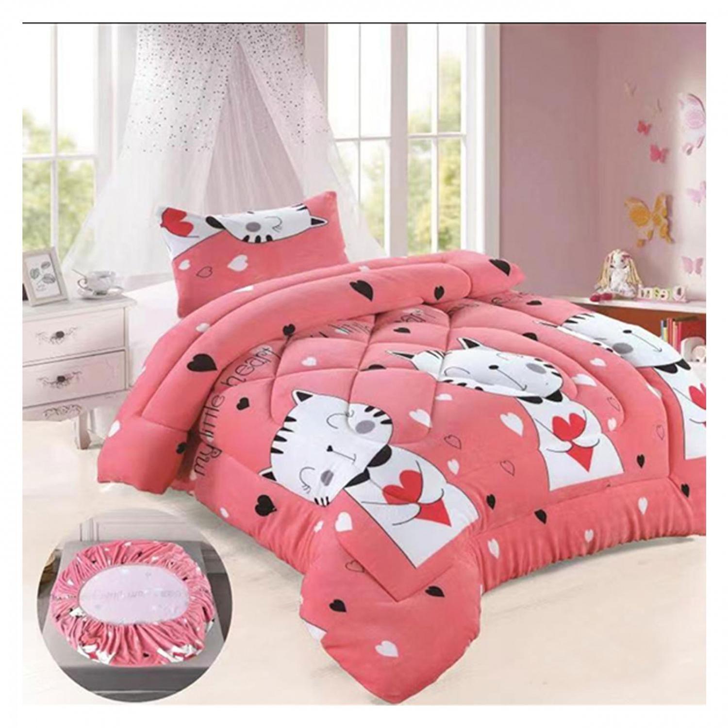 Cobertor de Chiporro y Sabana Bajera de Polar Infantil 1.5 Plazas Gato-1