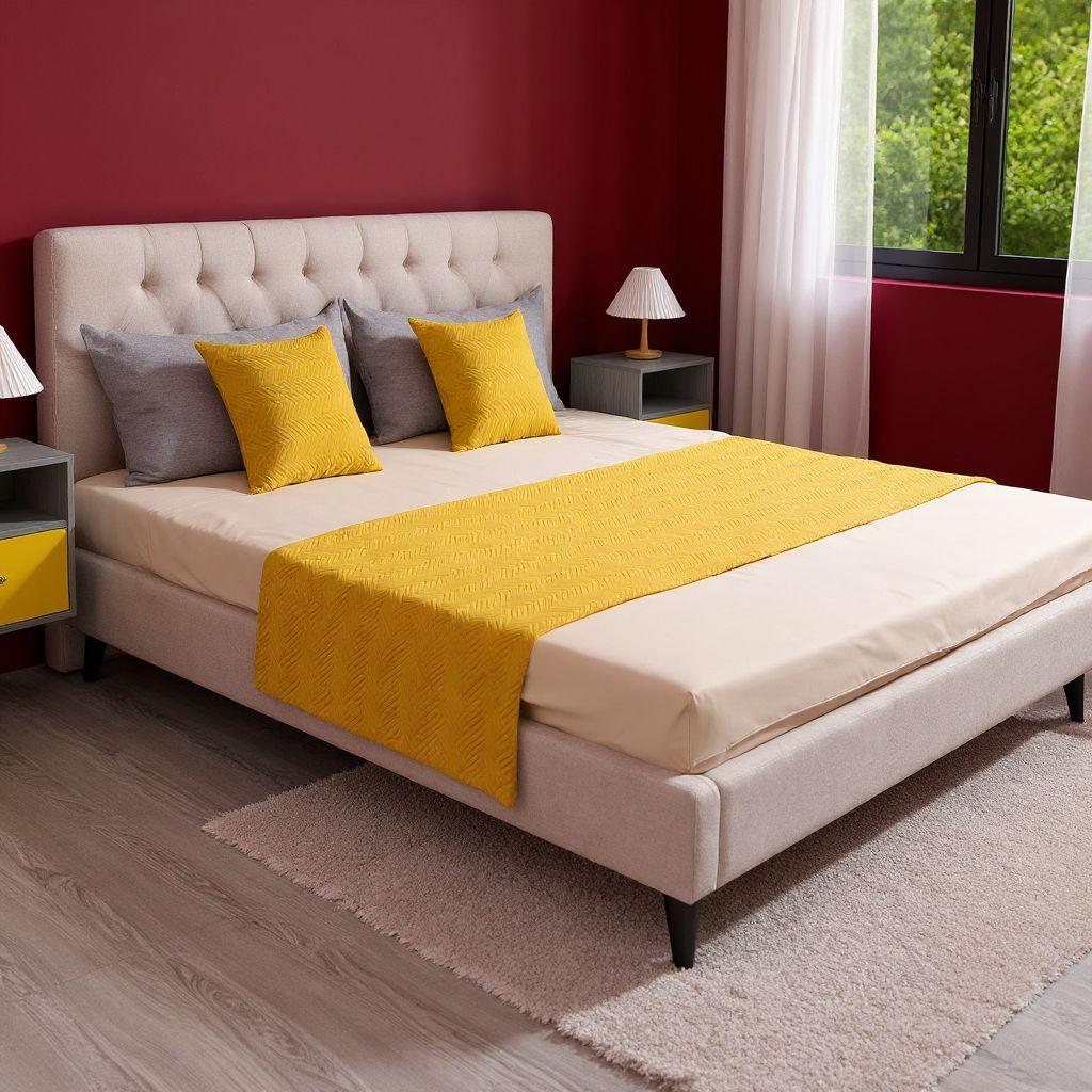 Set Pie De Cama Acolchado Amarillo + Fundas Cojín Combinado-2