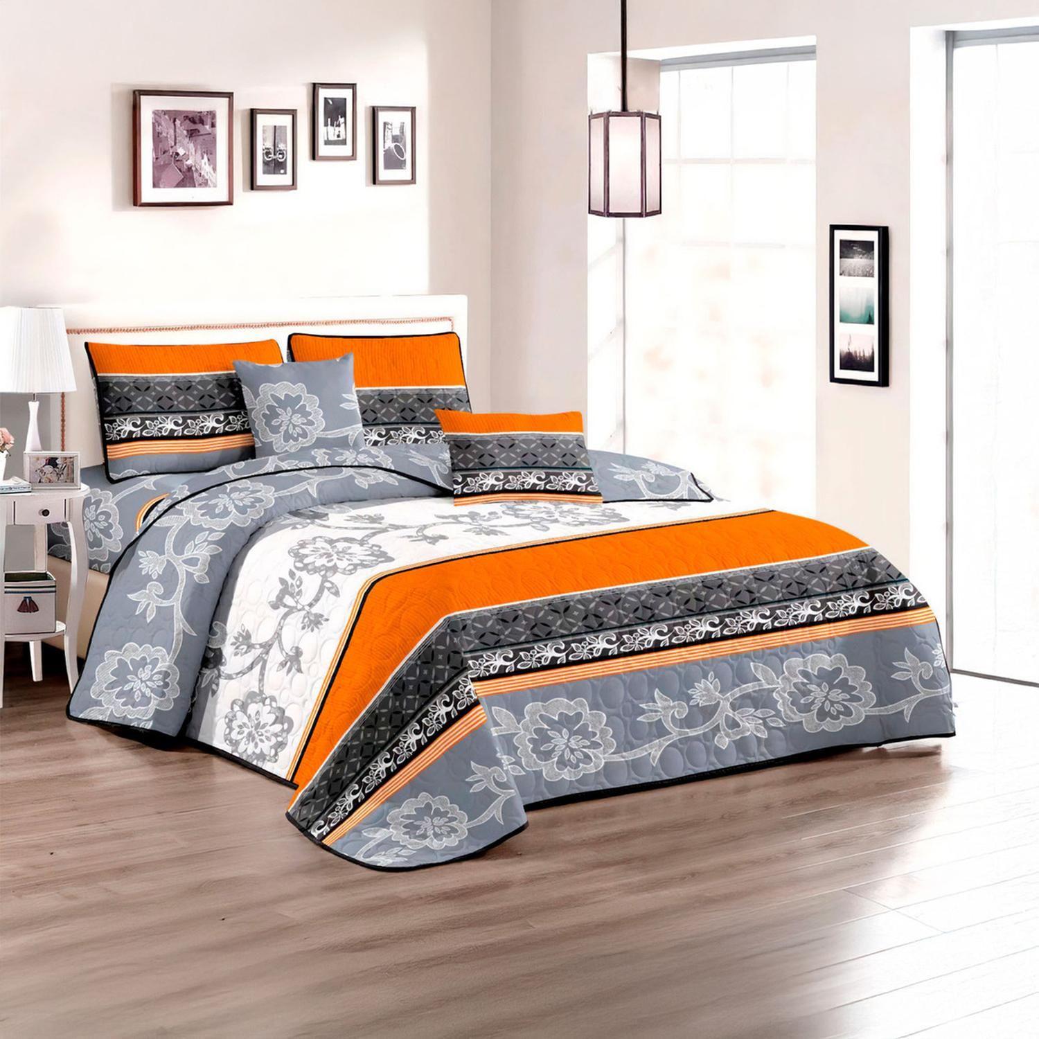 Cubre Cama King Quilt 2.5 Plaza Estampado Flores Moderno 659-1