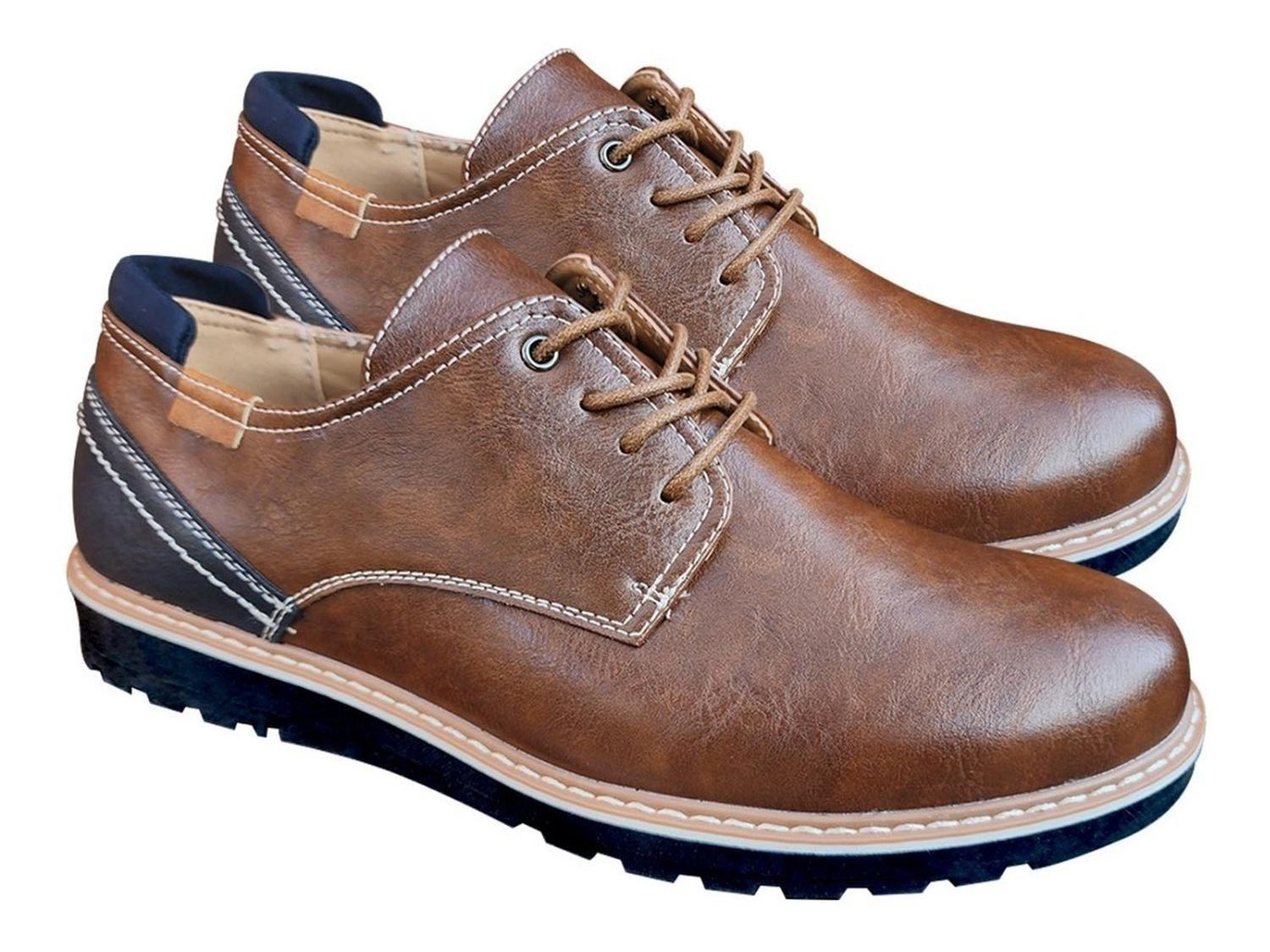 Zapato De Hombre Casual Oxford Cuero Pu Liso - Camel - 7116-2