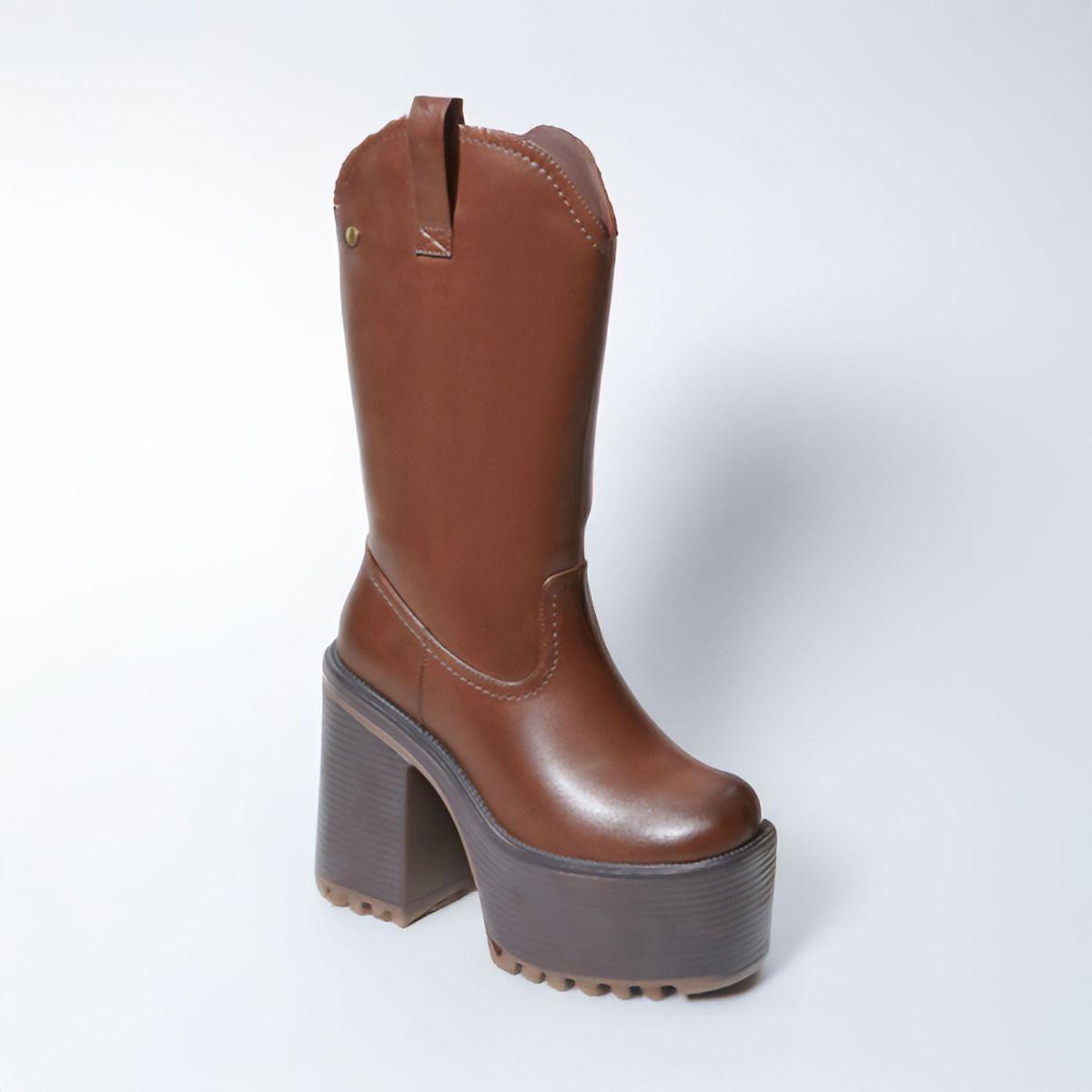 Bucaneras Western Mujer | Plataforma Alta Color Café - 7666-0