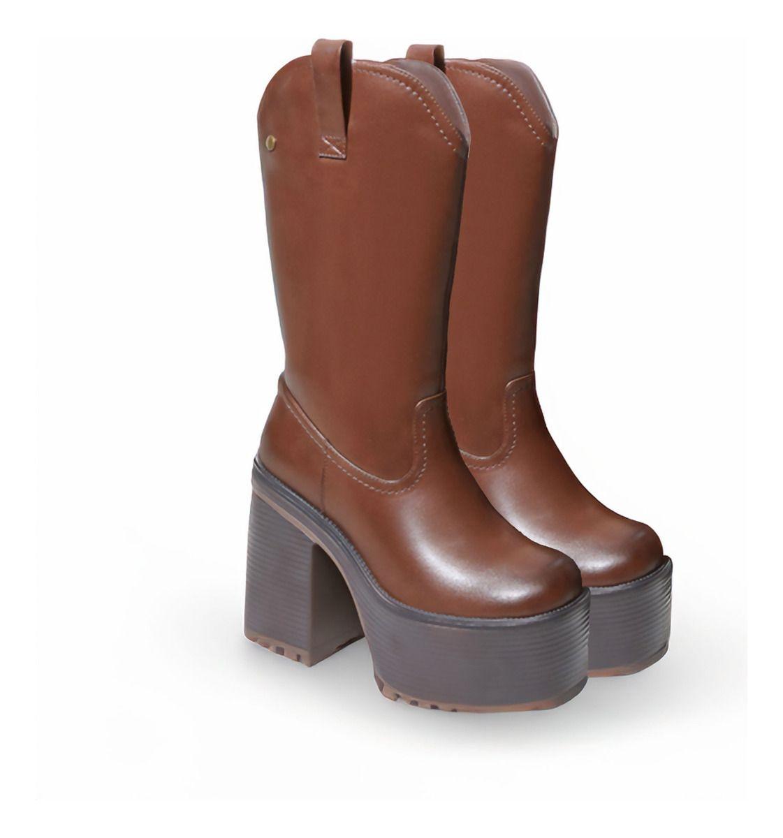 Bucaneras Western Mujer | Plataforma Alta Color Café - 7666-1