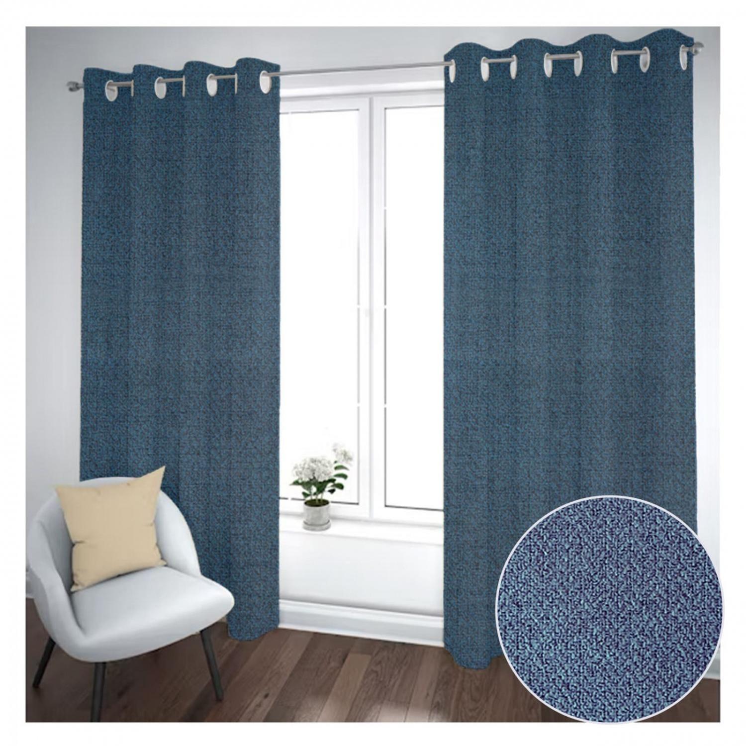 Cortina Black Out 2 Paños Decorativa Color Azul Textura N°12 (140X230)-0