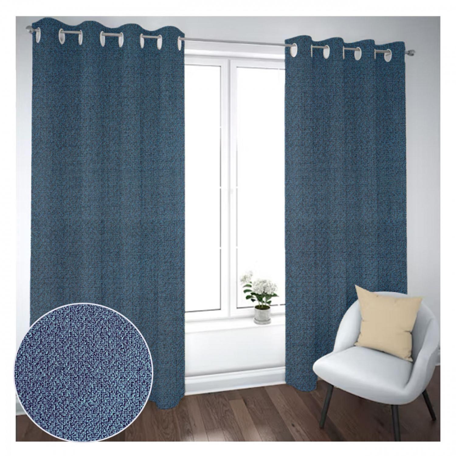 Cortina Black Out 2 Paños Decorativa Color Azul Textura N°12 (140X230)-1