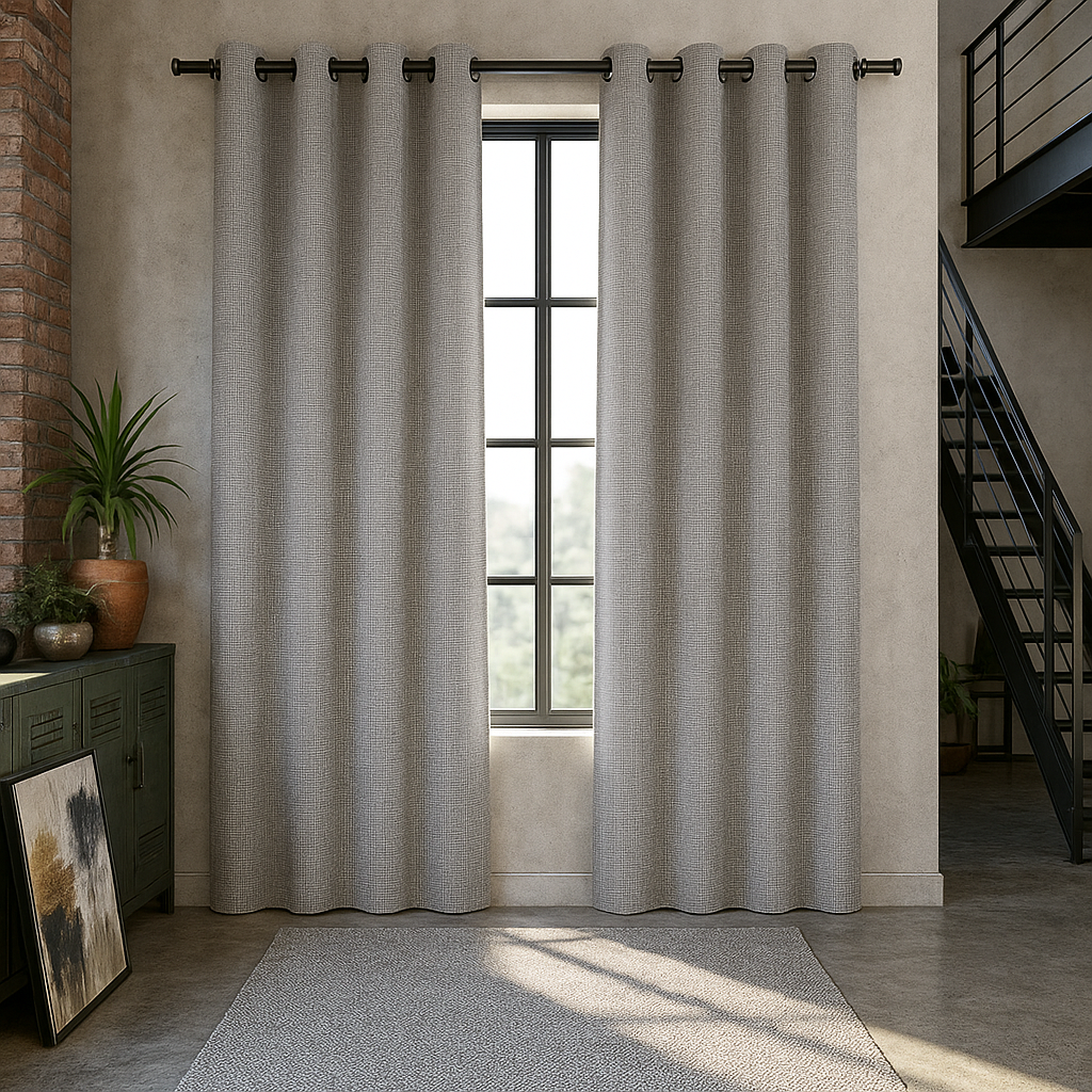 Cortina Decorativa Gris Blackout Forro Negro 2 Paños N°121-0