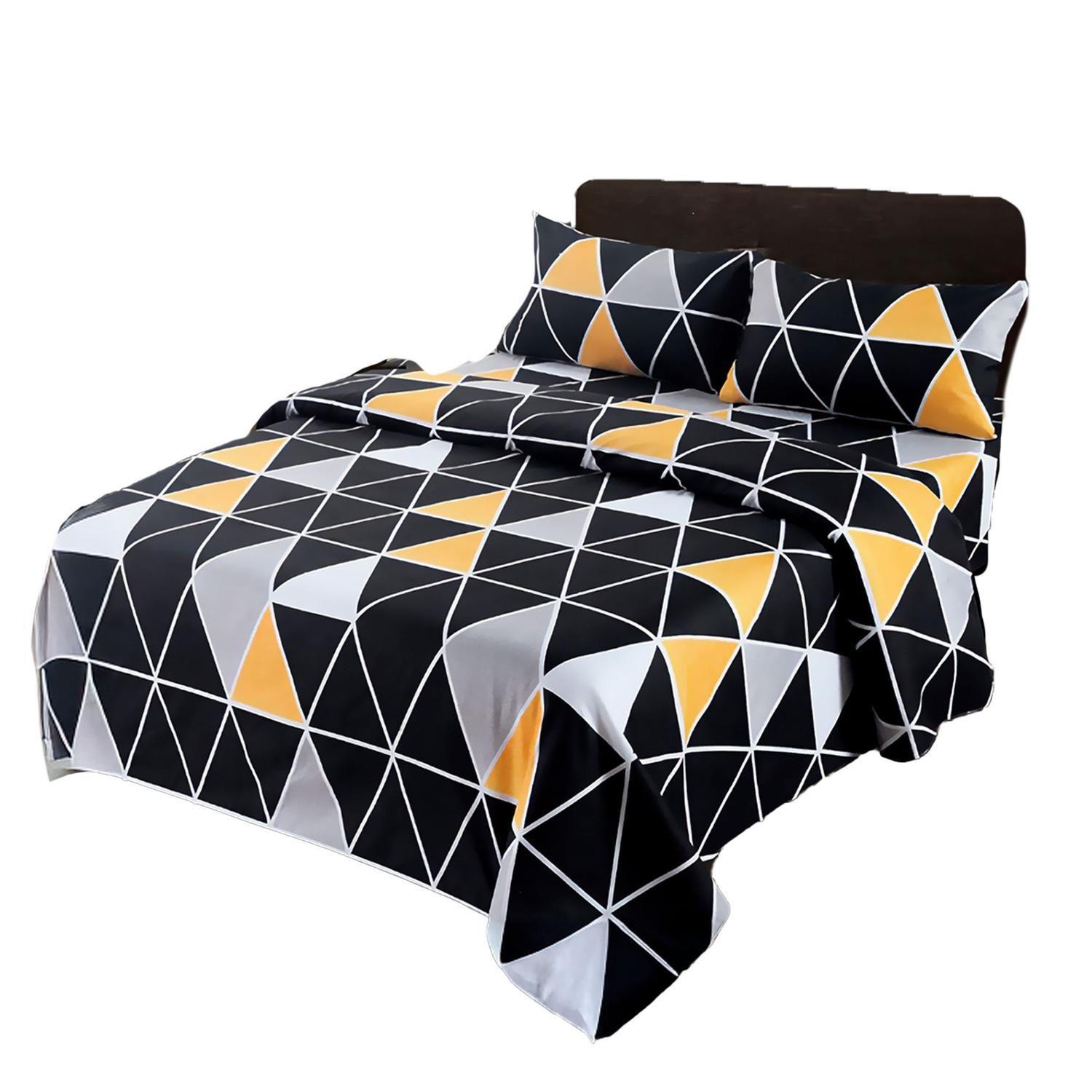 JUEGO DE SABANAS 3.0 ALGODON 200HILOS NEGRO TRIANGULOS-0