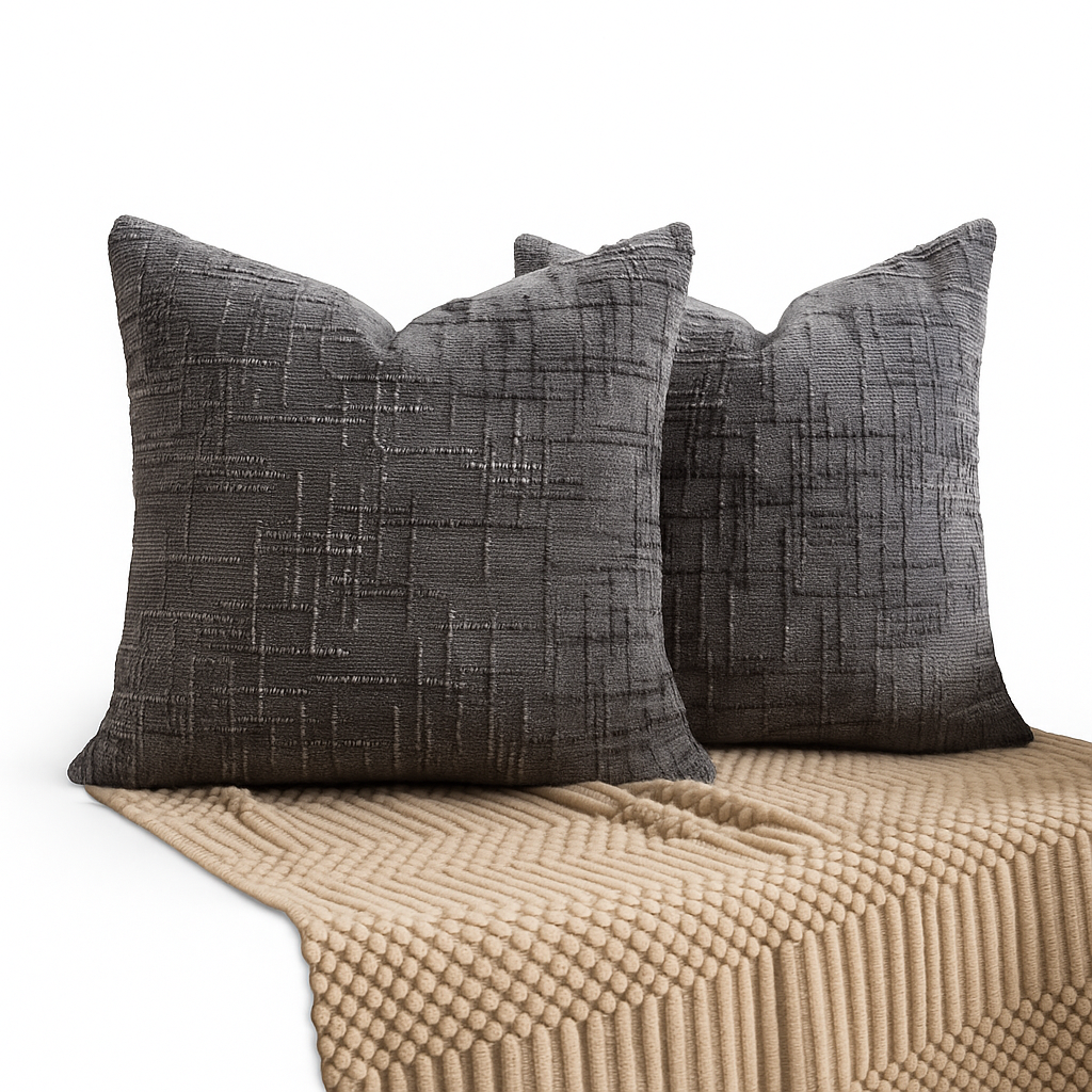 Pack 2 fundas de cojín chenille gris decorativas 45x45 suaves 744-2