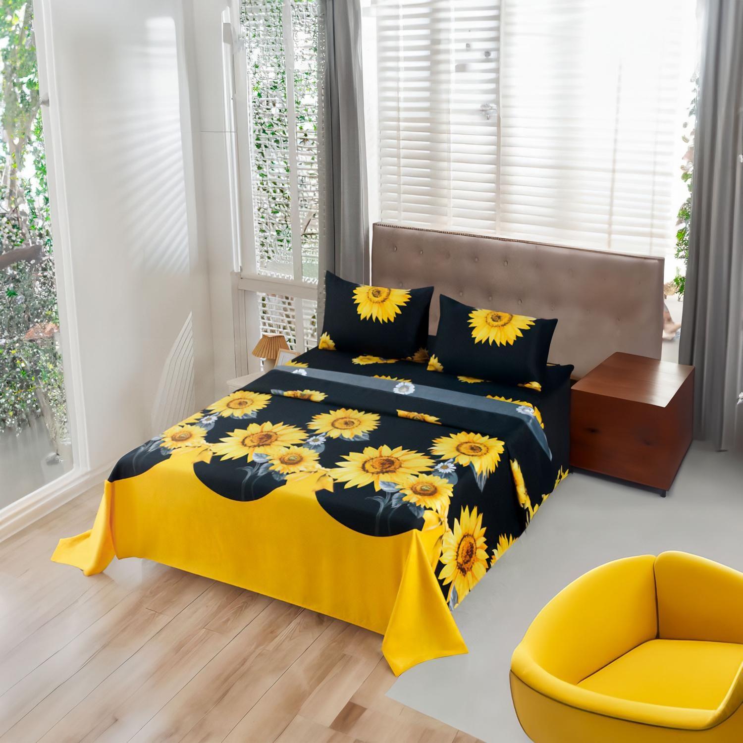 JUEGO DE SABANAS 1.5 ALGODON 200 HILOS GIRASOLES 592-1