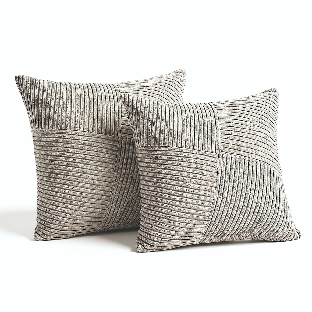 Pack 2 Fundas De Cojín 45x45 Gris Estilo Lineas Acanalado-0