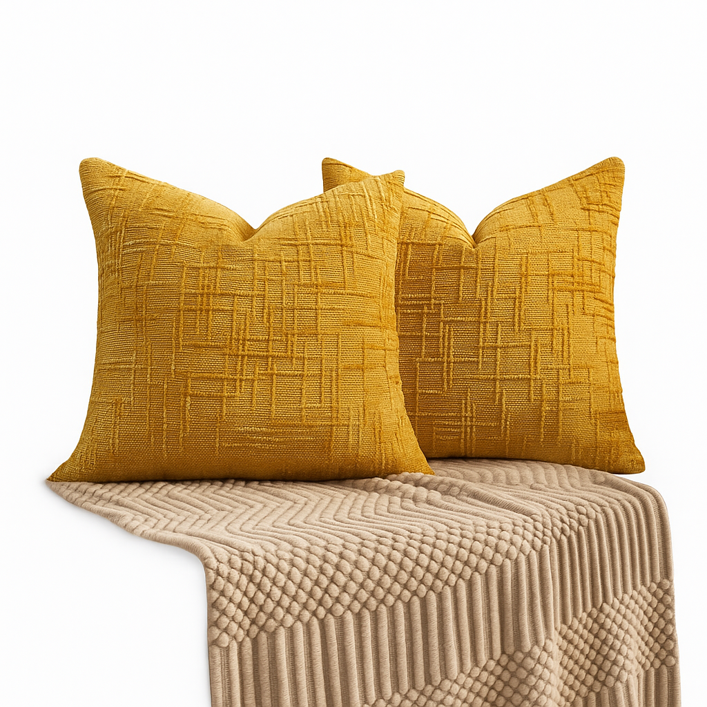 Pack 2 fundas cojín 45x45 color amarillo textura chenille sofá cama 744-4