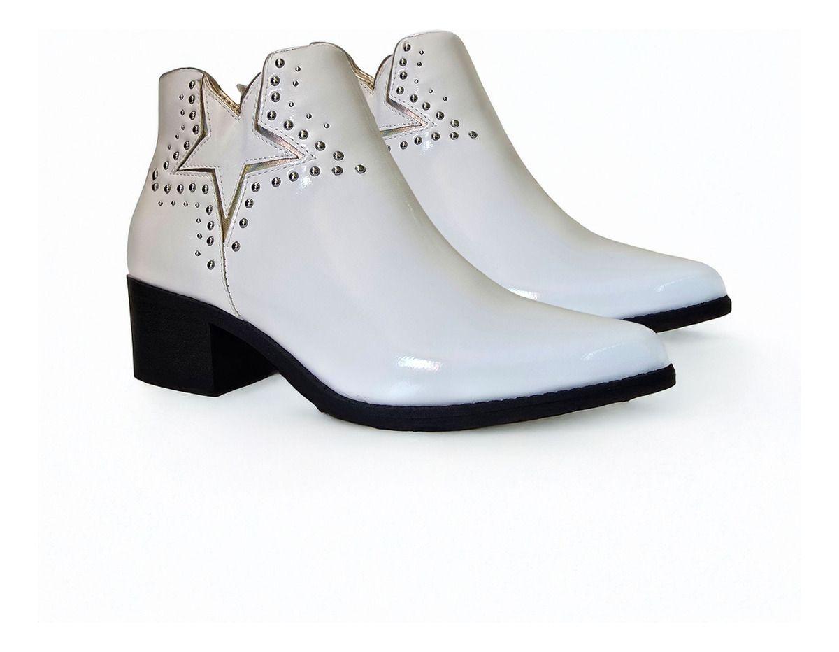 Botin De Mujer Modelo Estrella Tachas Blanco Brillante -7669-2