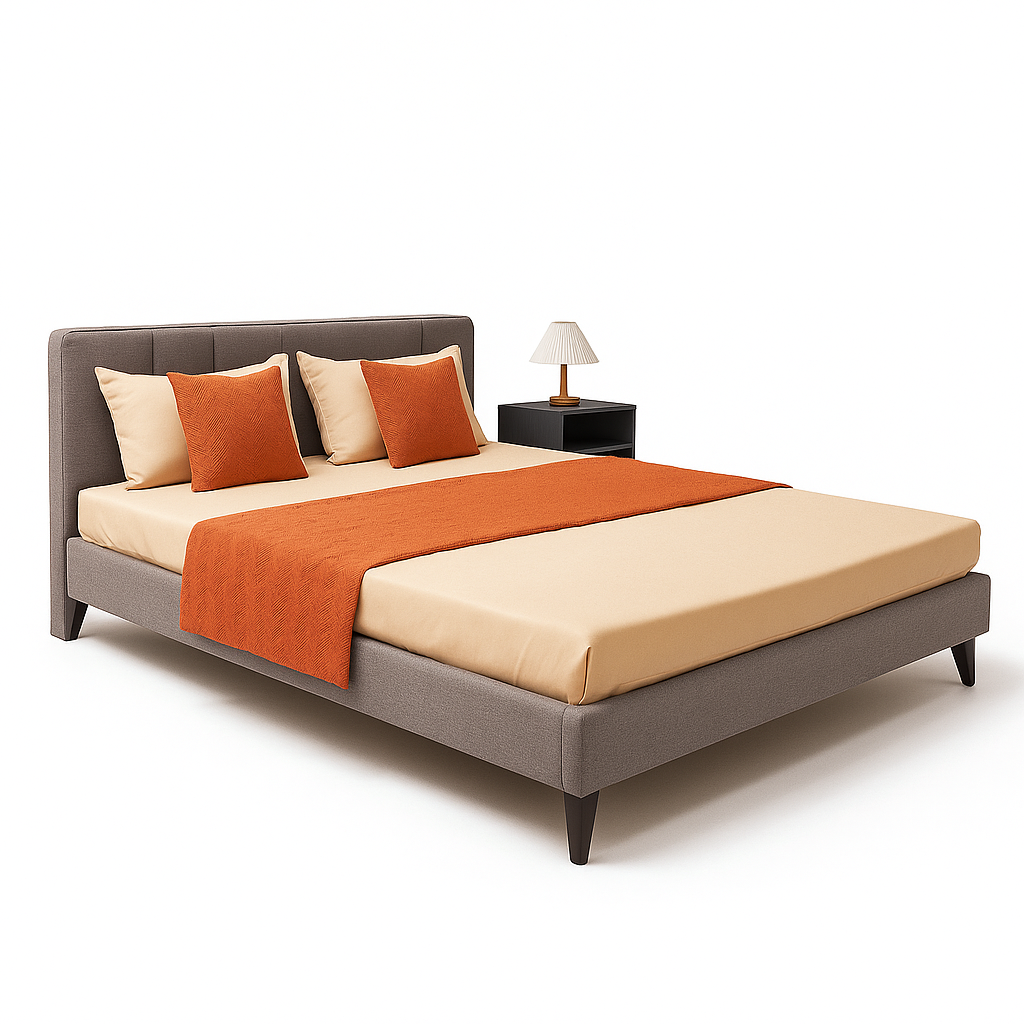 Set Pie De Cama Acolchado Naranjo +2 Fundas Cojín Combinado-0