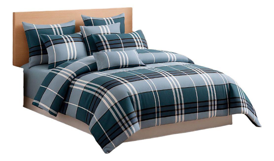 Sábanas 1.5 Plazas Azul | 800 Hilos Diseño Cuadros - 822-0