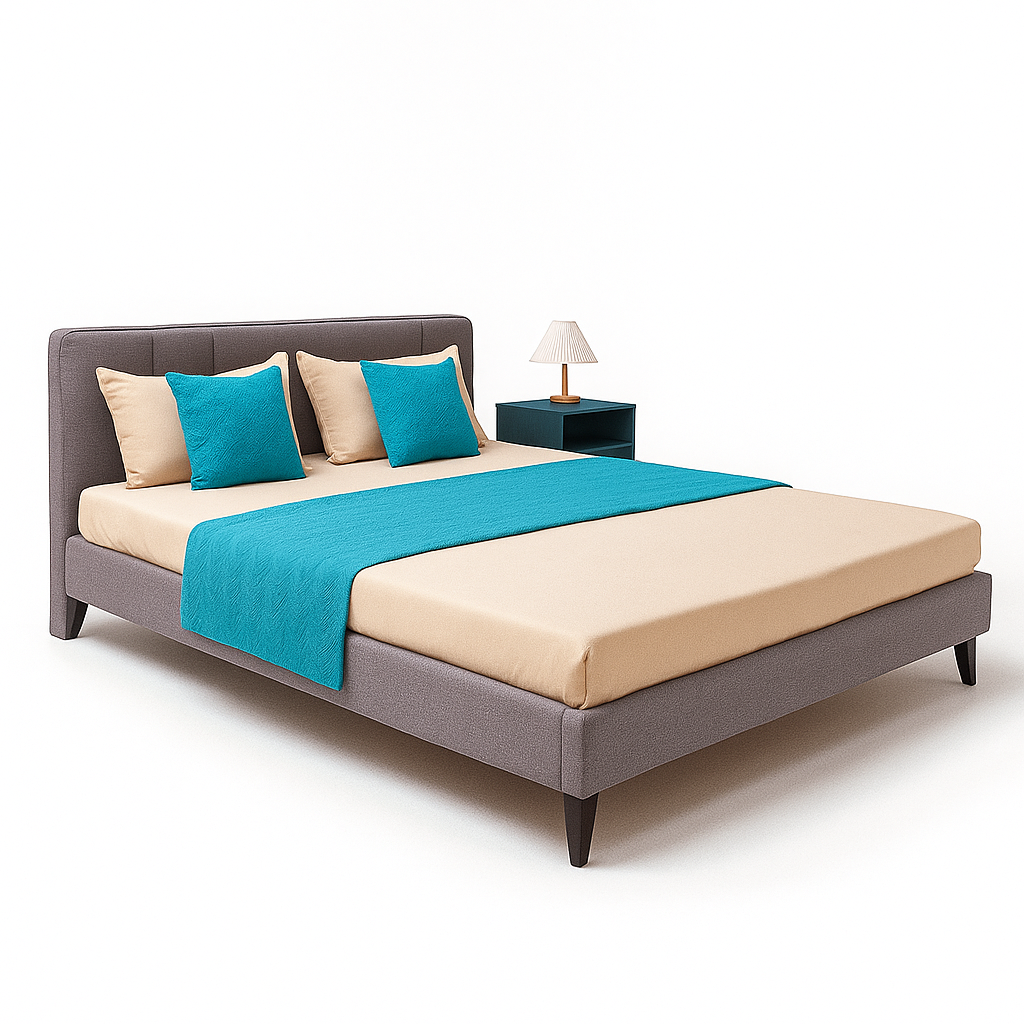 Set Pie De Cama Acolchado Turquesa + Fundas Cojín Combinado-0