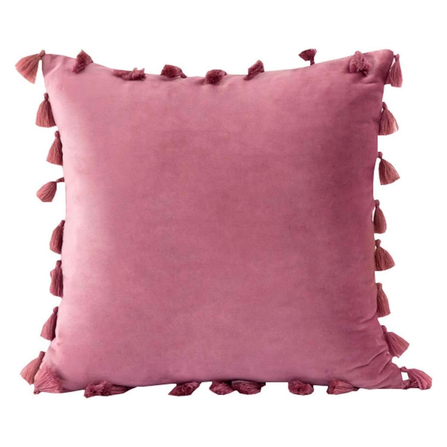 Funda Para Cojín 45x45 Decorativas Con Borla Frambuesa-0