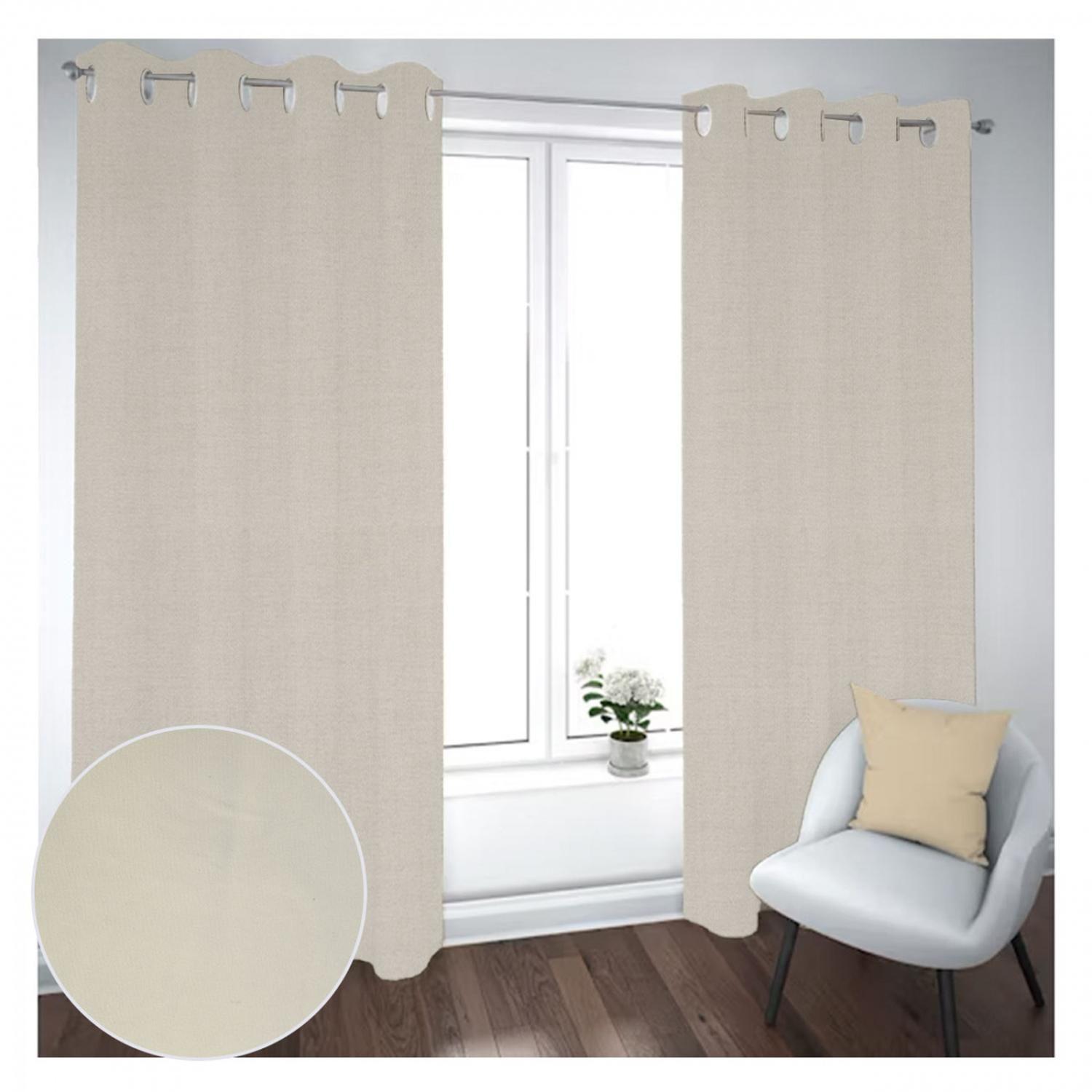 Cortina Black Out 2 Paños Decorativa Color Crema N° 81 (140X230)-0