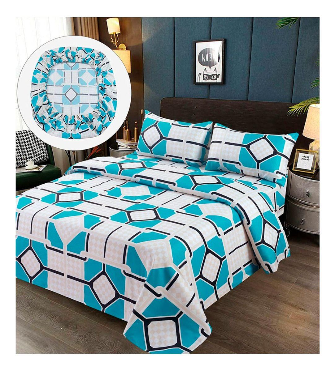 Sabanas Premium 100% Algodón 1.5 Plazas - Baldosa Cian-0