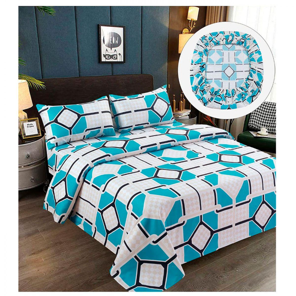 Sabanas Premium 100% Algodón 1.5 Plazas - Baldosa Cian-1