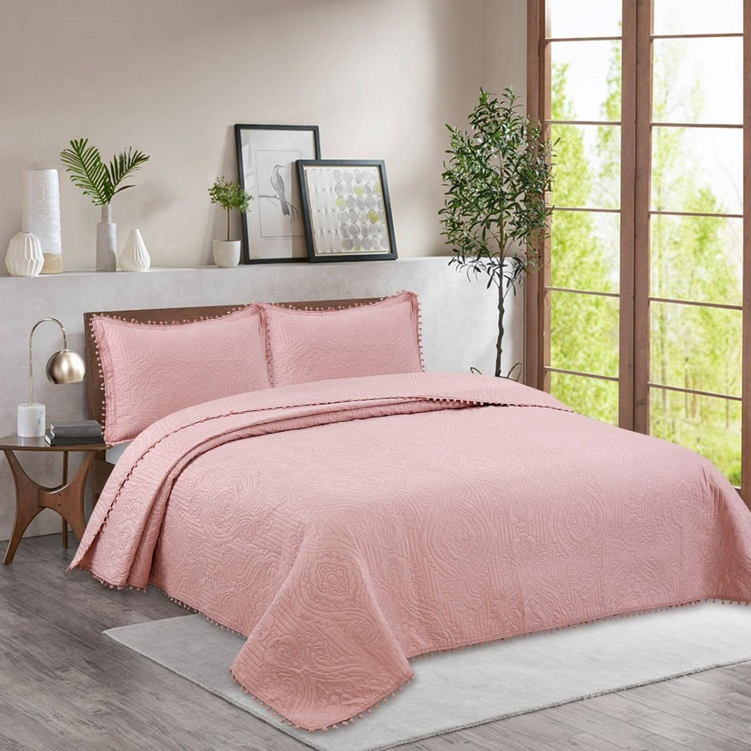 Cubrecama Quilt De Verano 2 Plazas Queen Pompones Variedad-2