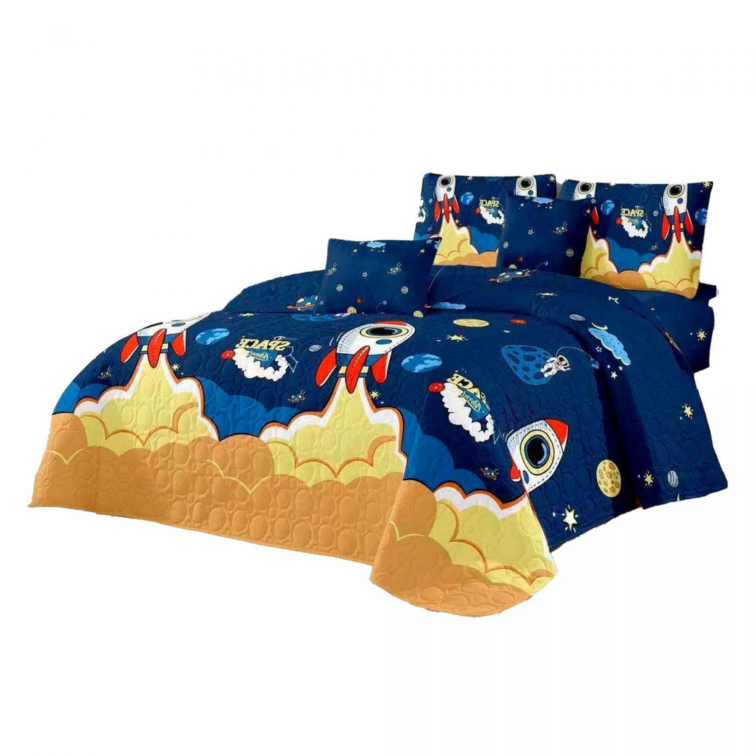 Cubrecama Quilt Verano 1.5 Plazas+funda 50x70 Space Azul 612-1