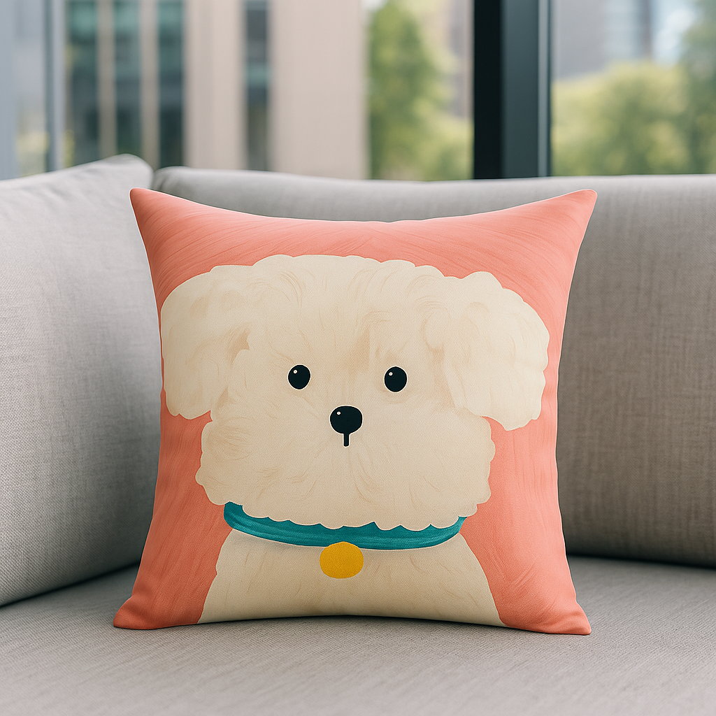 Funda cojín perrito blanco 45x45 fondo rosa adorable 780-2