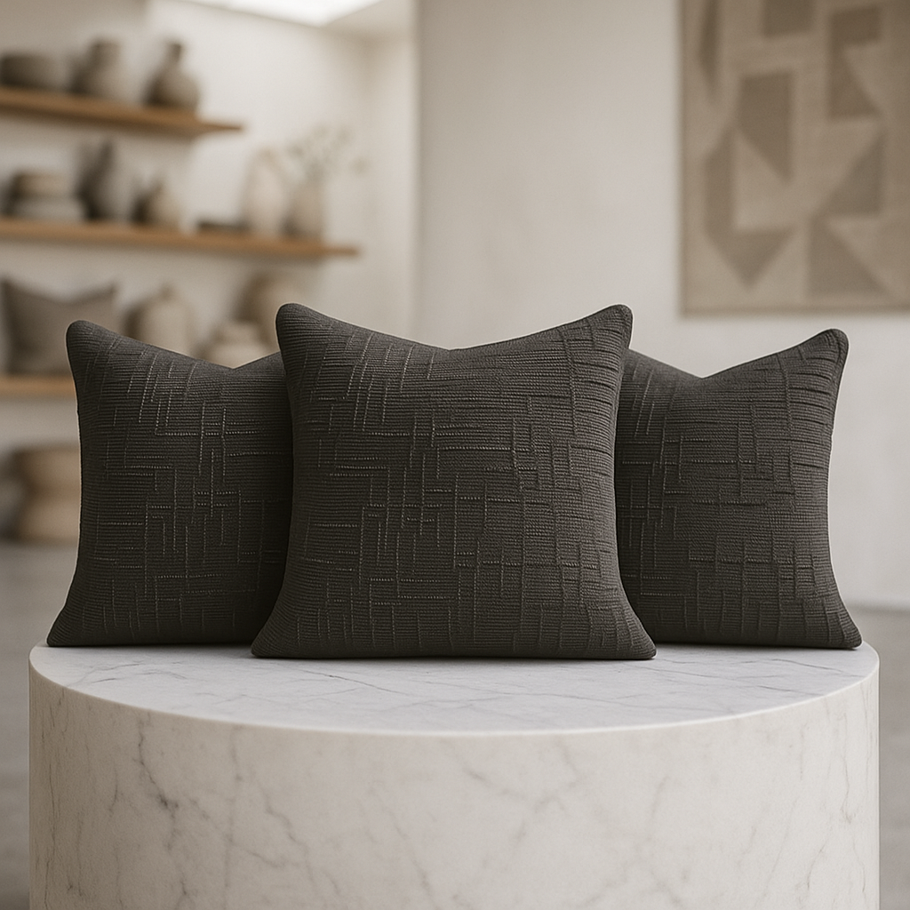 Pack 3 fundas de almohadón chenille gris 45x45 living dormitorio 744-3