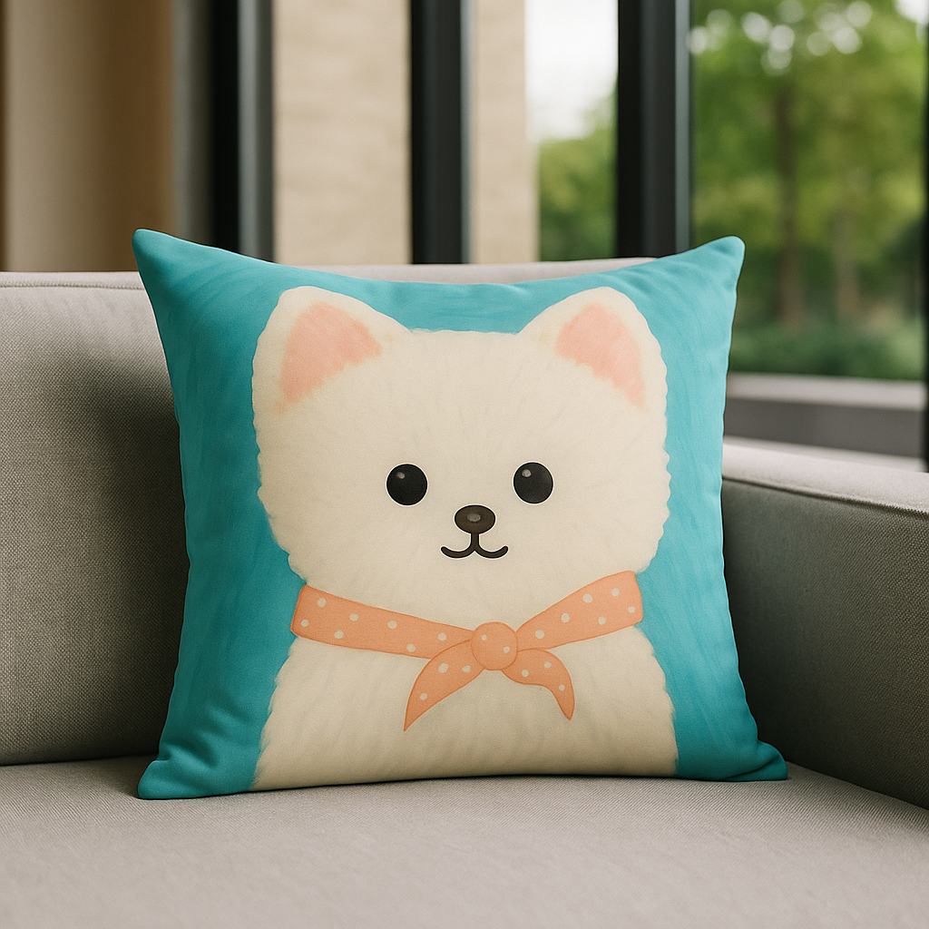 Funda cojín cachorro blanco 45x45 fondo azul adorable 781-3