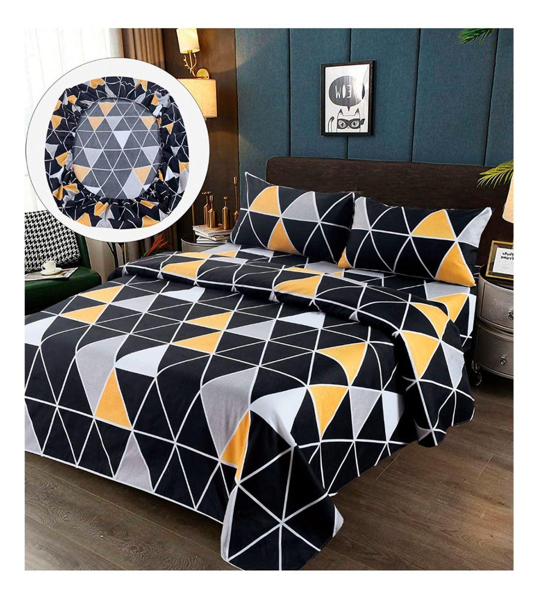 Sabanas Premium 100% Algodón 1.5 Plazas - Negro Triangulos-0