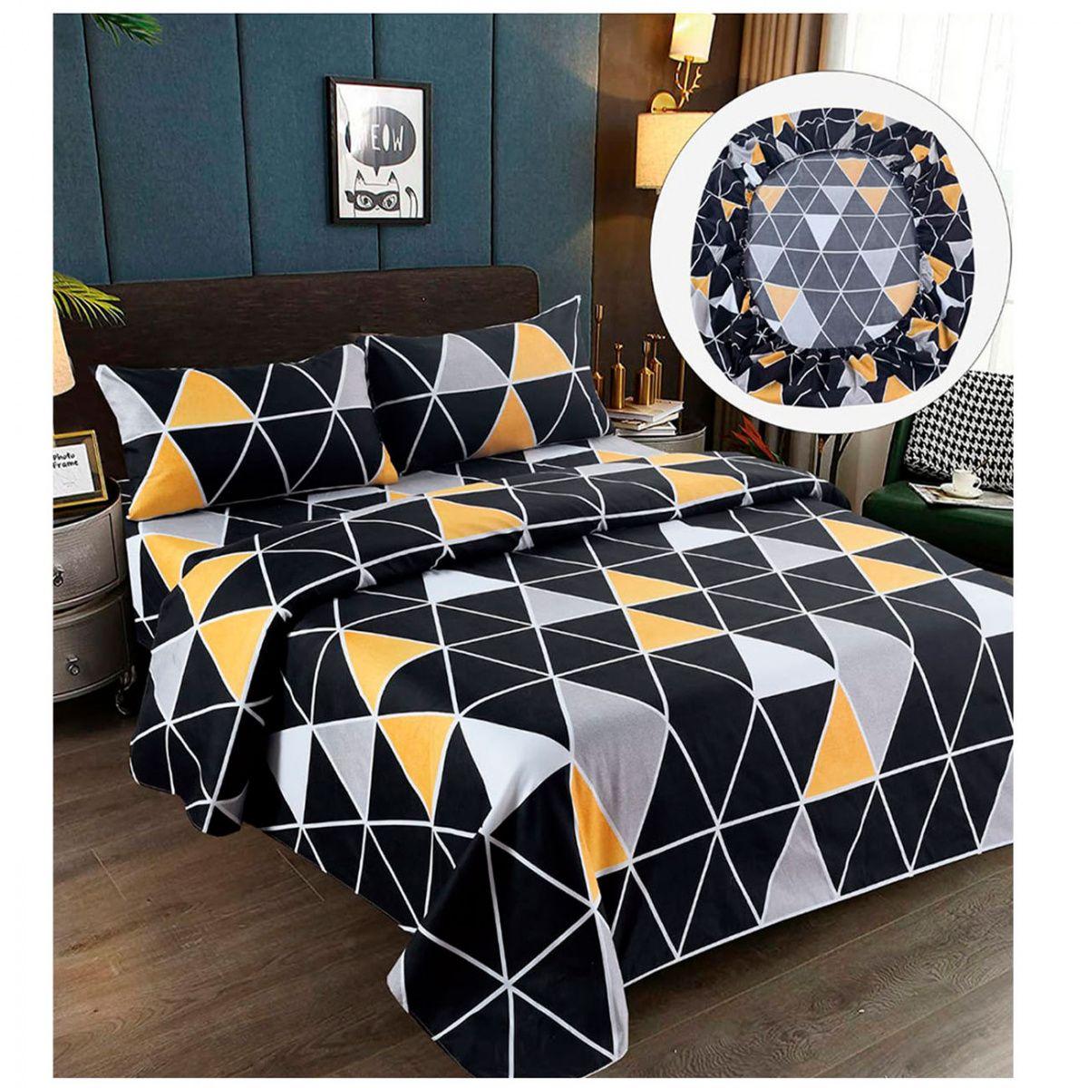 Sabanas Premium 100% Algodón 1.5 Plazas - Negro Triangulos-1