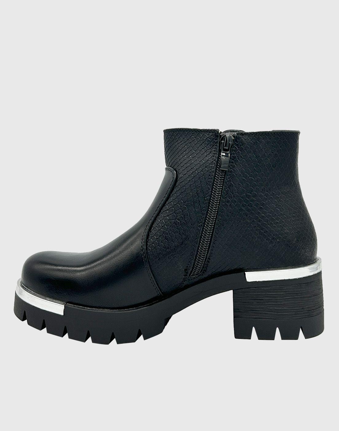 Botin punta redonda, con taco medio y cierres Negro-2