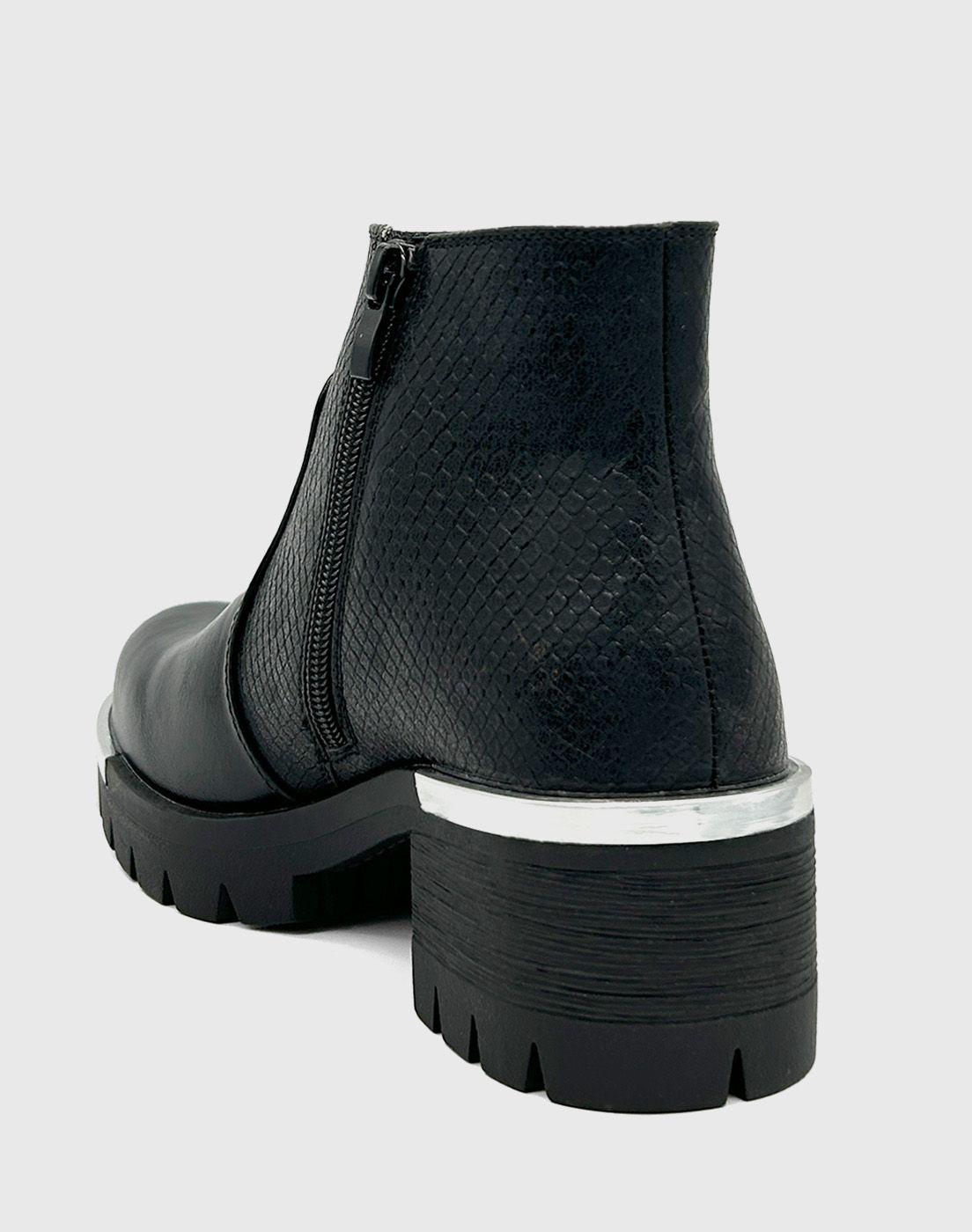 Botin punta redonda, con taco medio y cierres Negro-3