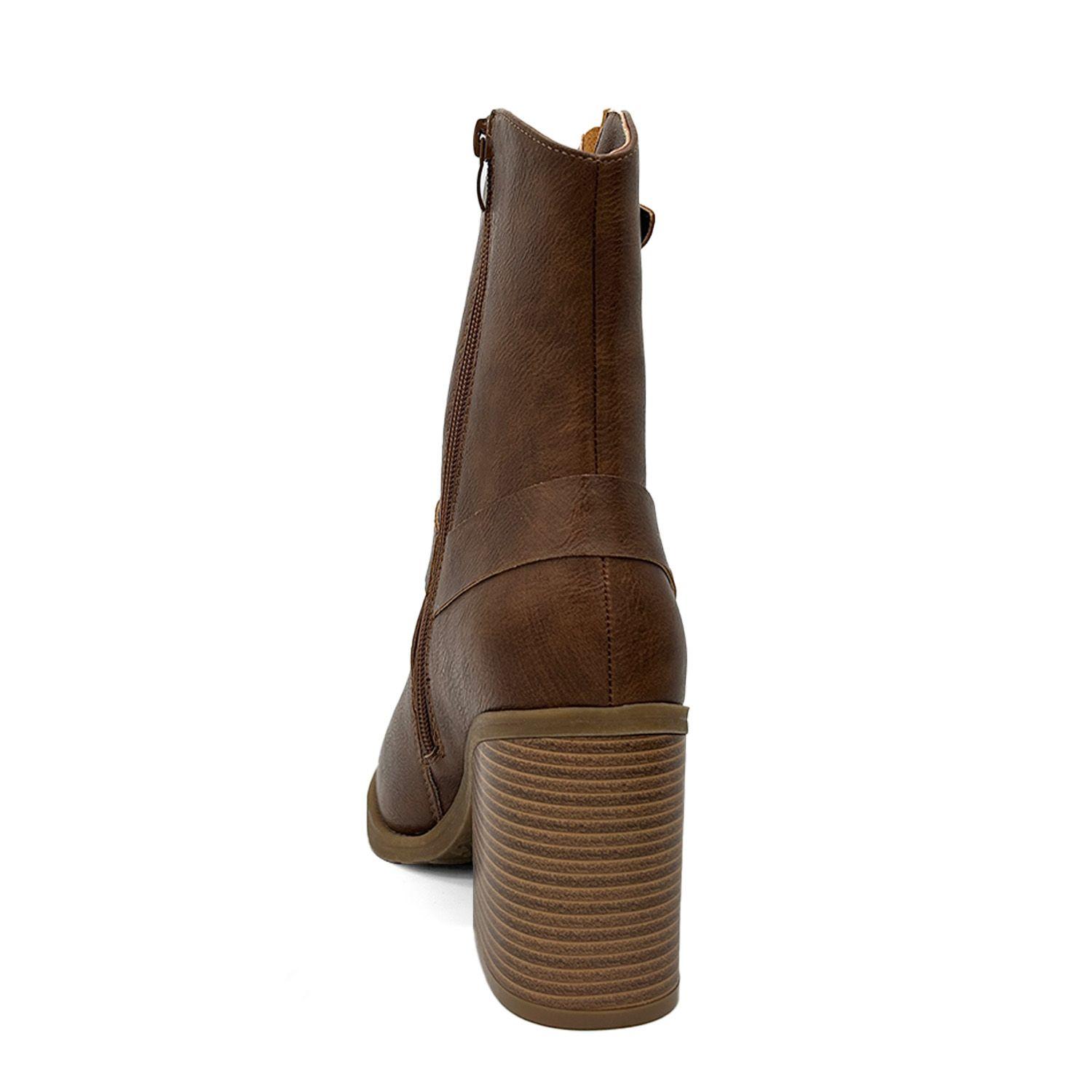 Bota Cowboy para Mujer Color Café con Hebilla y Aros-3