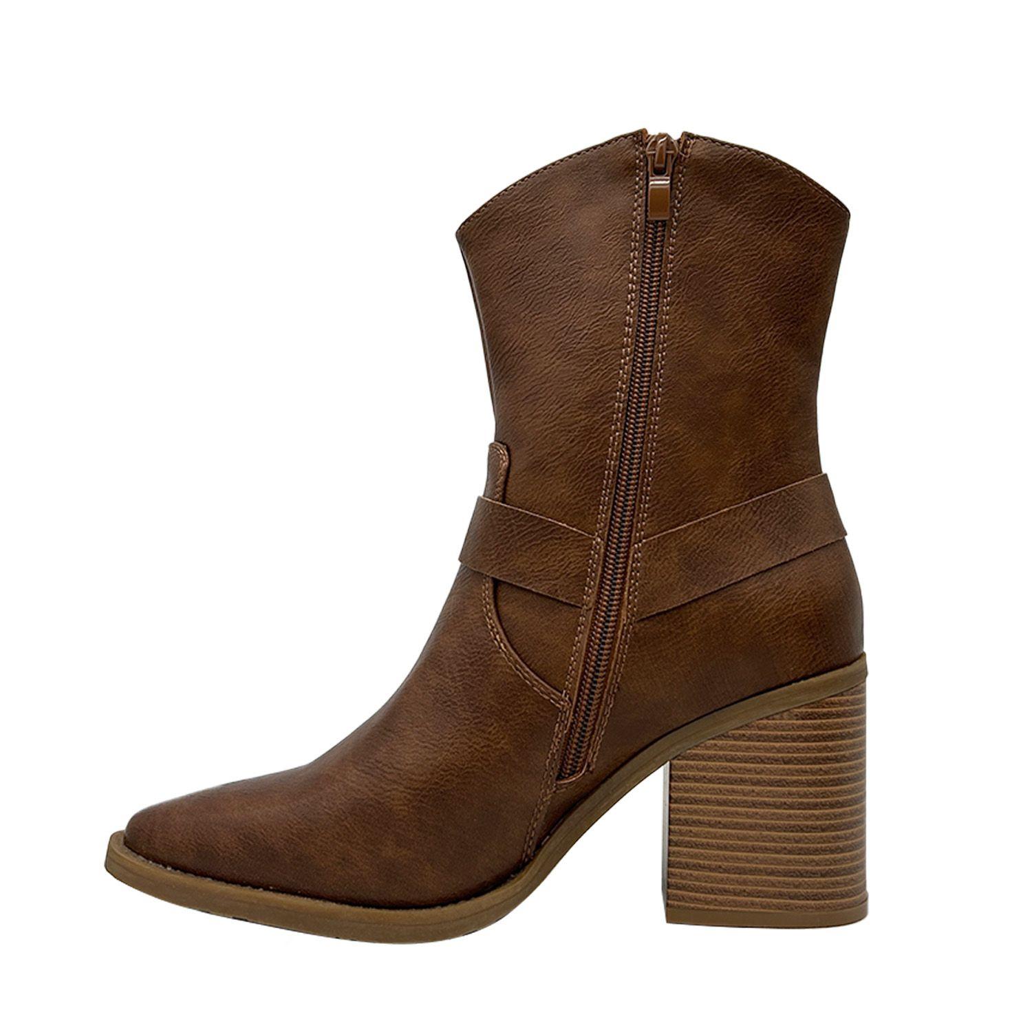Bota Cowboy para Mujer Color Café con Hebilla y Aros-4
