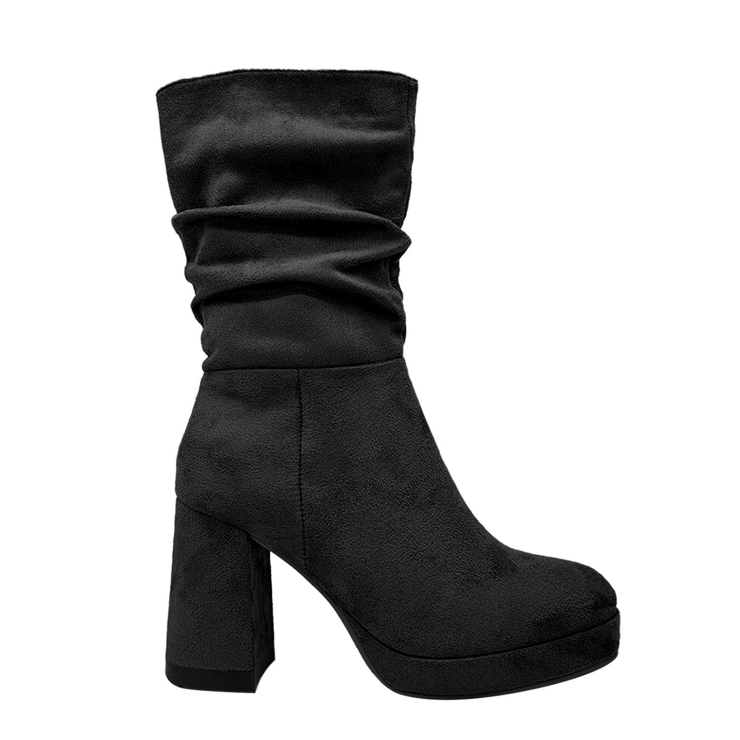 Bota de Mujer, negra con Plataforma y Diseño Arrugado-2
