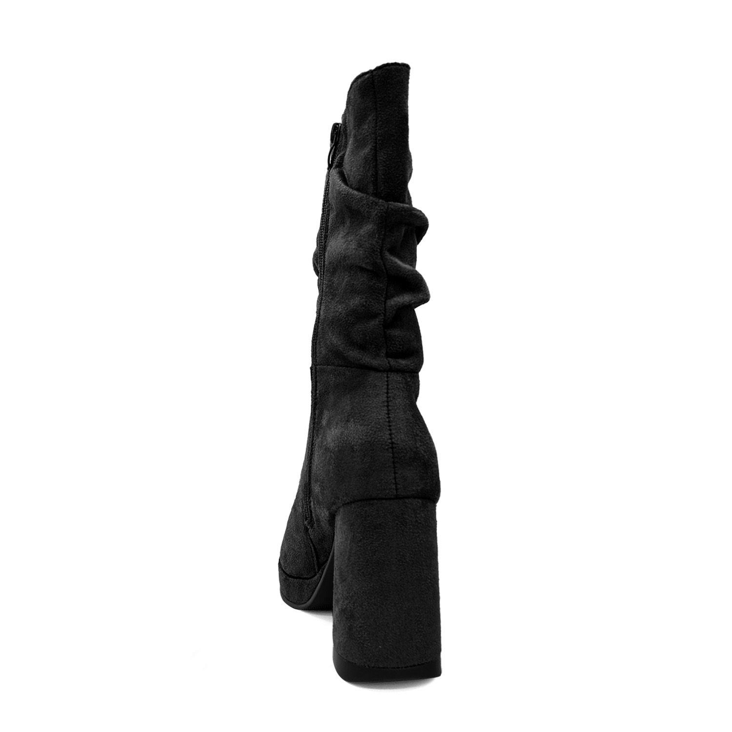 Bota de Mujer, negra con Plataforma y Diseño Arrugado-3