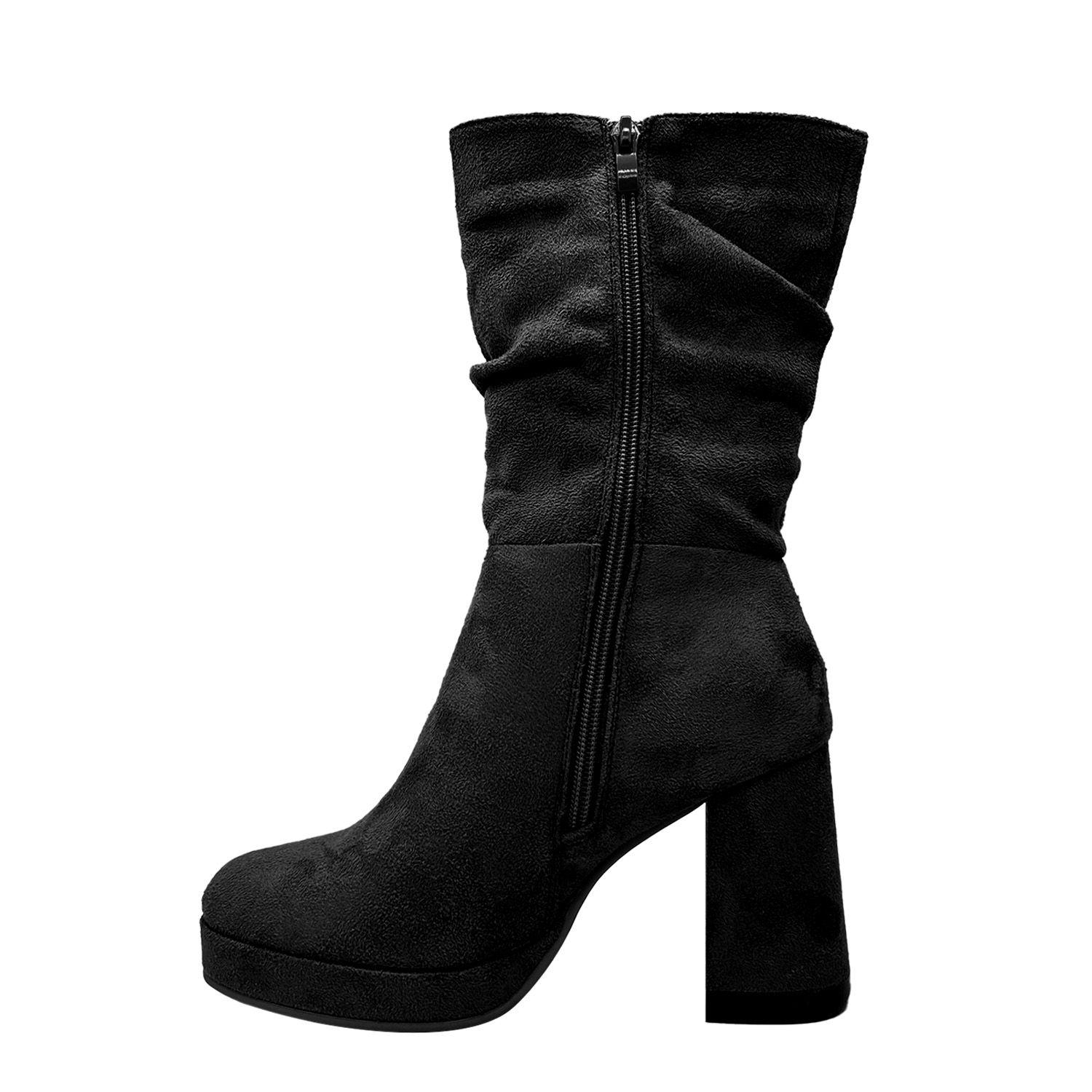 Bota de Mujer, negra con Plataforma y Diseño Arrugado-4