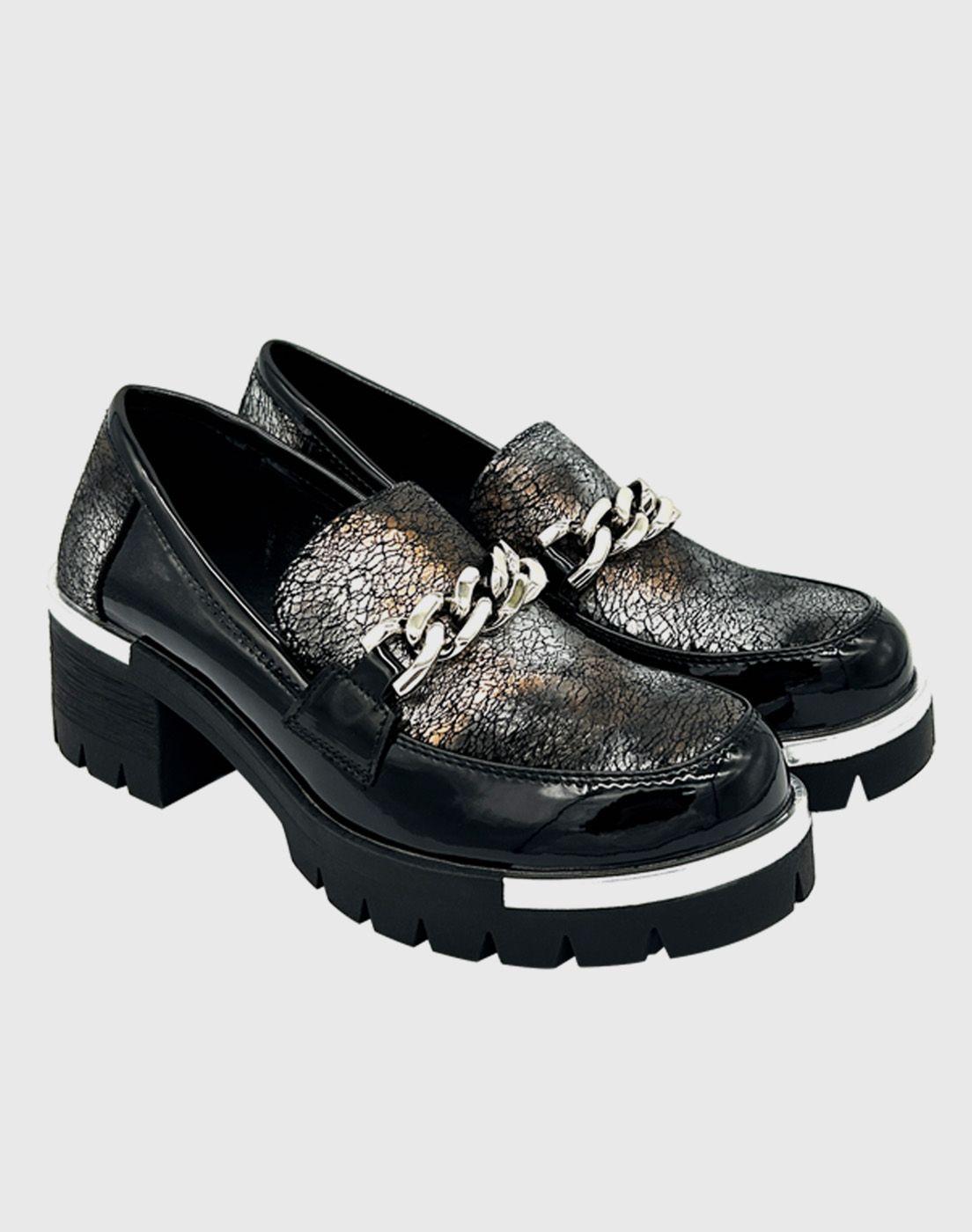 Mocasin para mujer con taco y cadena Negro-2