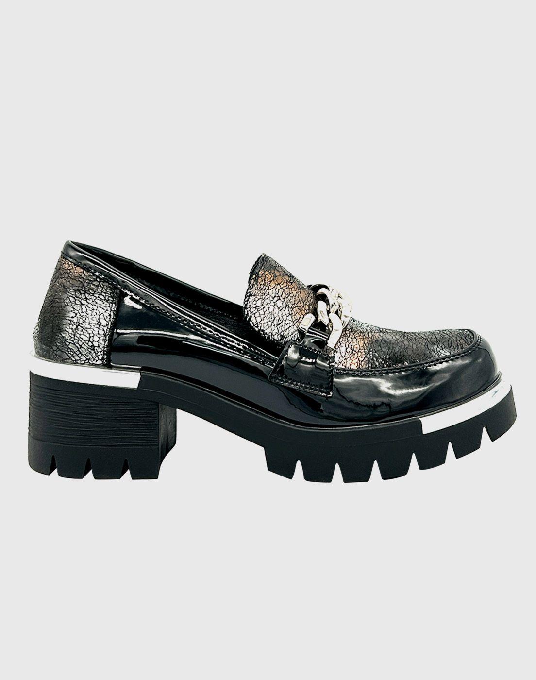 Mocasin para mujer con taco y cadena Negro-3