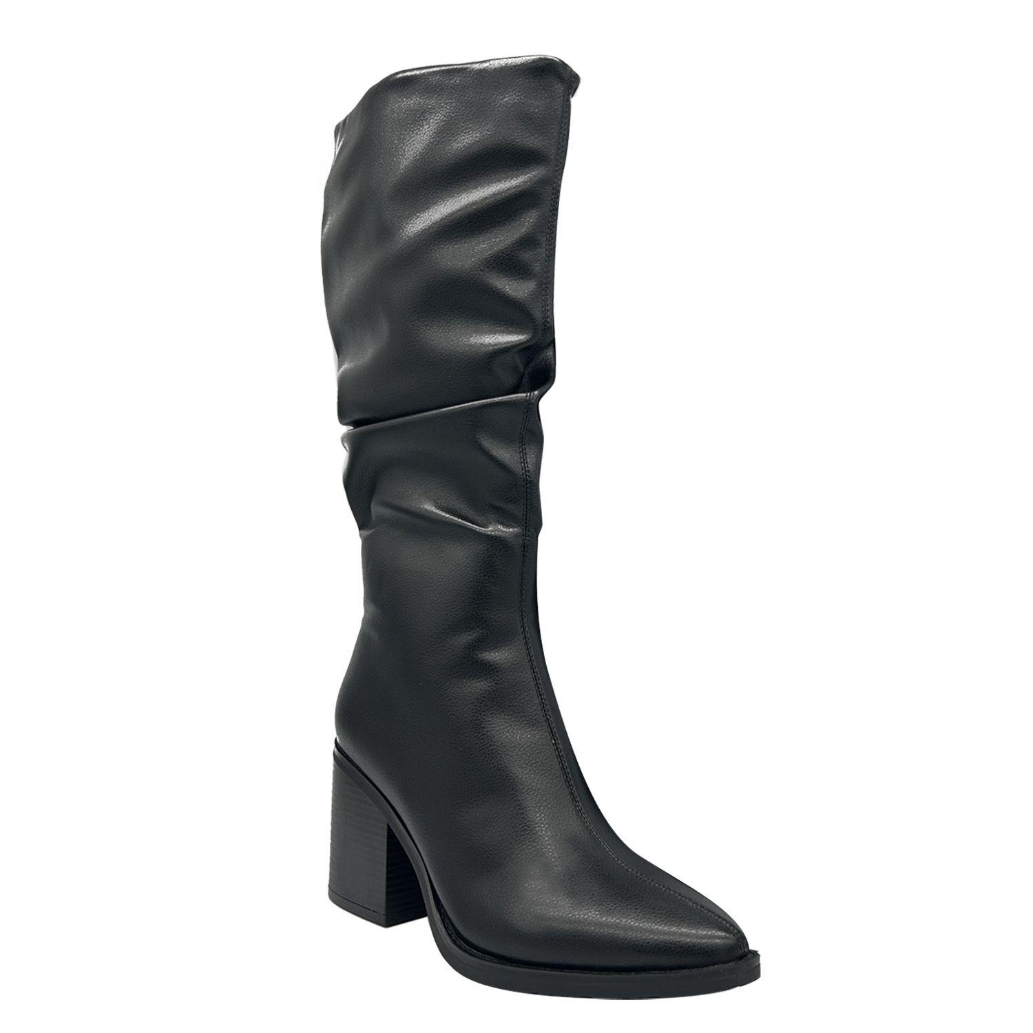 Bota de Mujer color Negro Caña Alta con Diseño Arrugado y-0